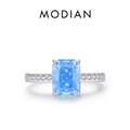 Eleganter S925 Silberring mit rechteckigem eisblauem Edelstein und seitlichen Akzenten - US Größe 5 / Meeresblau