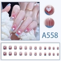 Faux ongles dégradé rose avec cœurs 3D et pointes françaises bleues kit de 24 pièces - Style Cœur Blush French (A558) / Type à Colle