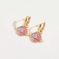 Pendientes de planeta rosa y violeta con acabado dorado y brillantes pedrería - Morado