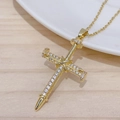 Hip hop 18K gold plated cross necklace featuring micro-paved zircon and nail motif design - White Zircon Cross / Gold/White