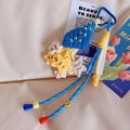 Handmade crochet star keychain with smiley face bead and blue braided lanyard for bags - A08 Lanyard Star / Blue/Beige