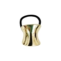 Minimalist gold metal hair tie with polished tube buckle and elastic black rubber band - Mirror Cinch Cylinder
