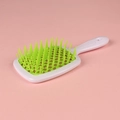 White and green hollow vented hair brush for scalp massage and quick blow drying - White Handle + Green