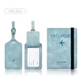Light blue faux leather passport holder and luggage tag set with elastic strap - Set / Light Blue