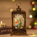 Vintage bronze Christmas lantern with Santa Claus and glitter snow scene inside - Hollow Carved Style-Child with Tree