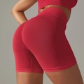 Pantalones cortos de yoga rojos sin costuras con cintura alta y efecto push-up - S / Rojo