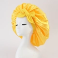 Bright yellow satin sleep cap with large decorative bow and smooth silky texture finish - Medium Single Layer Ribbon / Yellow