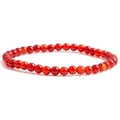 Single strand 4mm polished red agate beaded bracelet with elastic cord on white background - Red Agate