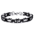 Men's titanium steel imperial chain bracelet in black and silver woven metal design - Width 8mm/Length 17cm / Two-tone Black