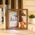 Cadre photo rotatif de 6 pouces en bois avec figurine singe et décoration LED chaude - Singe du Zodiaque / 6 Pouces