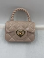 Pink jelly mini tote bag with quilted pattern and golden heart twist lock for girls - Apricot