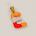 Letter E pendant with orange, white, and red enamel details in gold-plated steel - E-Single Pendant (Orange White Red/Gold)