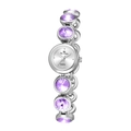 Detailed shot of silver watch band set with faceted purple crystals and metal case - Silver Dreamy Purple
