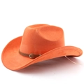 Détail de la texture en feutre orange et de la lanière en cuir du chapeau cowboy - M(56-58cm) / Orange