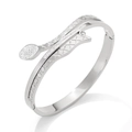 Brazalete plateado con diseño de hoja, cristales blancos y textura de malla - Estilo de Malla Cruzada Circonita Blanca (PAS846) / Plateado