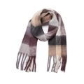 Dikke pluizige geruite sjaal van imitatie-mohair met decoratieve franjes in diverse kleuren - Koffie Geruit / 215x40cm