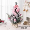40cm pink flocked mini Christmas tree with ornaments and burlap base on desktop - No Light Version / 40CM / Pink