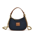 Mini denim handtas voor kinderen met bruine lederen handvaten en gouden ketting - Cowboy