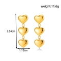 Elegant gold triple heart drop earrings in stainless steel with size and weight specs - Small Triple Heart Drop (ER-1671) / Gold