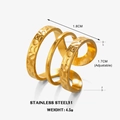 Dreilagiger verstellbarer Ring aus Gold-Edelstahl mit gehämmerter Oberflächenstruktur - Goldlinien-Stil (ZN752) / Gold