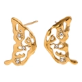 18K gold plated butterfly wing stud earrings with sparkling white cubic zirconia - Hollow Wing with Diamonds (Gold) / Gold