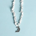Ethnic necklace with irregular white stone beads and vintage silver moon pendant - White Turquoise Moon