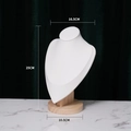 White velvet necklace display stand with beech wood base, height 25cm and width 16.5cm - Wood White PU Medium