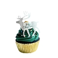 Silver Merry Christmas deer cupcake topper with reindeer silhouette on green frosting - Silver Reindeer
