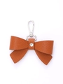 Orange leather bow keychain accessory with silver hook and sparkling rhinestone detail - Bright Orange