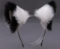 Handmade black and white plush cat ears headband for cosplay and Lolita fashion - White and Black (Contrast)