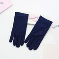 Navy blue lace sun protection gloves with elegant cherry embroidery for driving - Embroidery / Navy Blue
