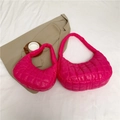 Quilted pink nylon puffer shoulder bags in two sizes for a casual winter look - Small / Pink