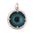 Silver evil eye pendant with blue iris detail and round metal charm attachment - L23w / Silver Dark Teal