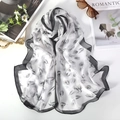 Lightweight white scarf with black tulip pattern and black border trim for women - 160*50CM / Tulip White