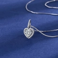 Exquisite silver heart-shaped pendant necklace with micro-pave crystals on velvet - White Gold Tz-15