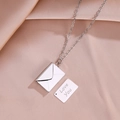 Silver envelope necklace with Love You engraved insert on elegant champagne silk - Love You Engraved Envelope / Silver