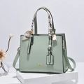 Minimalist large PU tote bag in green with silk scarf handle and adjustable long strap - Light Green