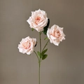 Pink artificial silk 3-head diamond rose flower branch with green leaves and realistic stem - Champagne Pink