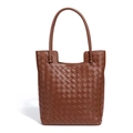 Bolso tote de cuero trenzado marrón con diseño Intrecciato y correas de hombro - Marrón