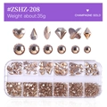 Champagne gold 12-grid nail art rhinestones kit with various mixed shapes and sizes - Champagne Gold (ZSHZ-208)