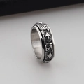 Retro stainless steel spinner ring with relief carvings and antique finish for anxiety relief - Vintage Embossed Style (KR39491-OT)