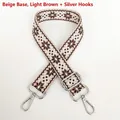 Detail of 3.8cm jacquard canvas bag strap with beige coffee geometric pattern and silver hooks - Beige Light Coffee Silver Hook