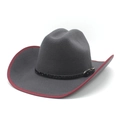 Classic dark grey felt cowboy hat with red trim and black embossed decorative band - M(56-58cm) / Gray