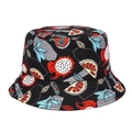 Unisex black bucket hat featuring vibrant dragon fruit and leaf pattern prints - M (56-58cm) / Black Pitaya Pattern (M340—1)