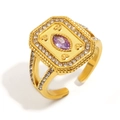 Vintage 18K gold plated ring with purple marquise stone and diamond halo accents - Purple Marquise Gem Style (R5303-4)