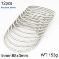 Set of 12 vintage ancient silver stainless steel bangles with textured finish - 68mm Set of 12 (KB209860-GC)