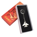 Silver zinc alloy fighter jet keychain in a red gift box with Chinese dragon design - J-15 Fighter With Red Gift Box