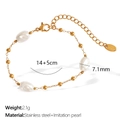 Golden stainless steel bracelet with irregular imitation pearls and lobster clasp - White Pearl Gold Bracelet (SL91)