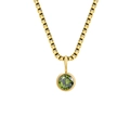 Gold-plated box chain necklace with a round emerald green birthstone pendant - August Light Green - Gold