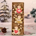 Set di 3 decorazioni natalizie in legno a forma di angelo per albero di Natale - Set di angeli a cartone animato